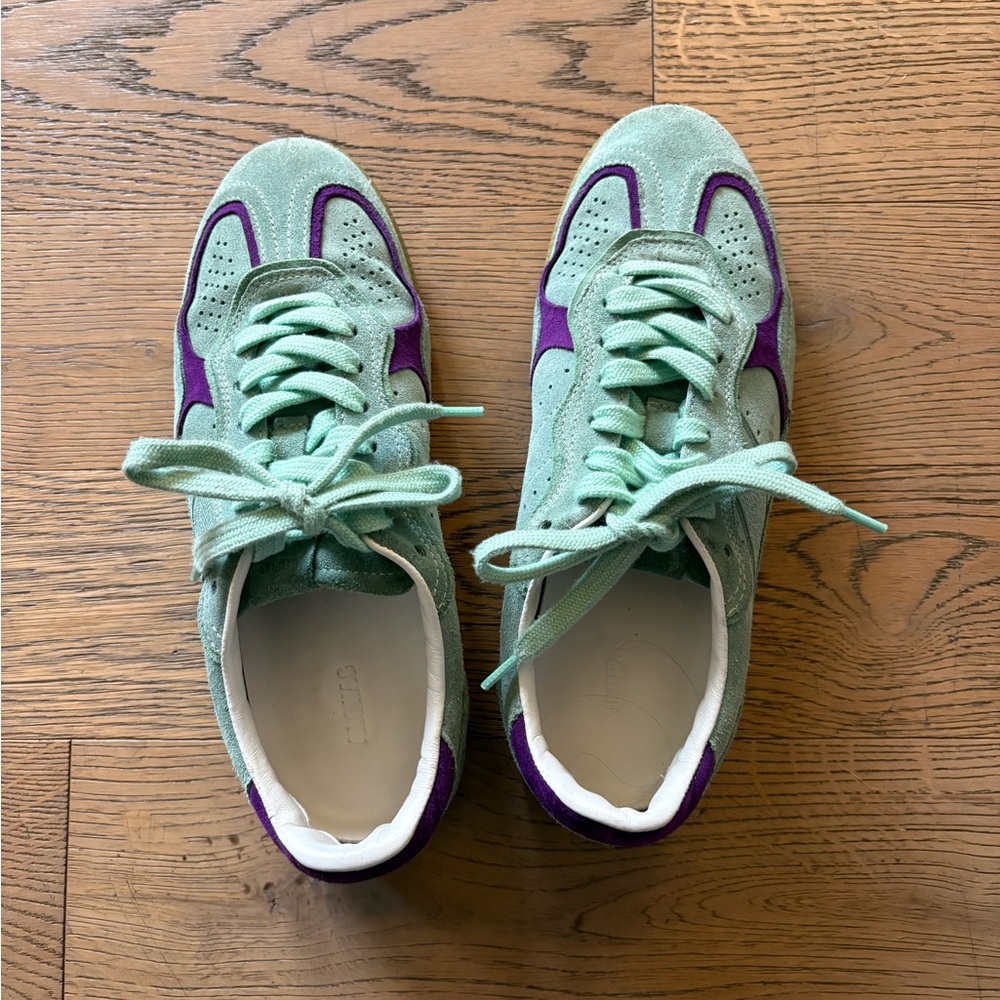 ALOHAS Mint Green and Purple Suede Sneakers